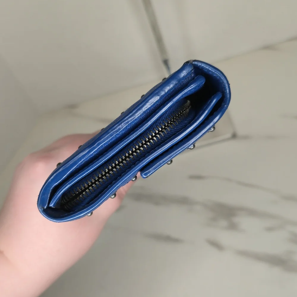 Bottega Veneta Intrecciato Studded Blue Leather Long Wallet with Box and Dustbag - Picture 8 of 15